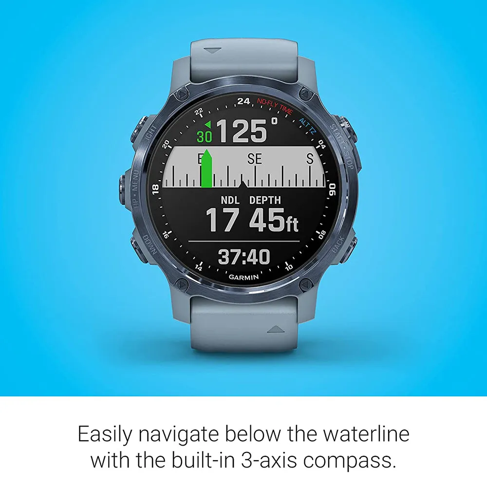Garmin Descent Mk2S Smaller Sized Dive Computer Multisport Training Smart Features Mineral Blue with Sea Foam Silicone Band Smart Watch - 010-02403-06