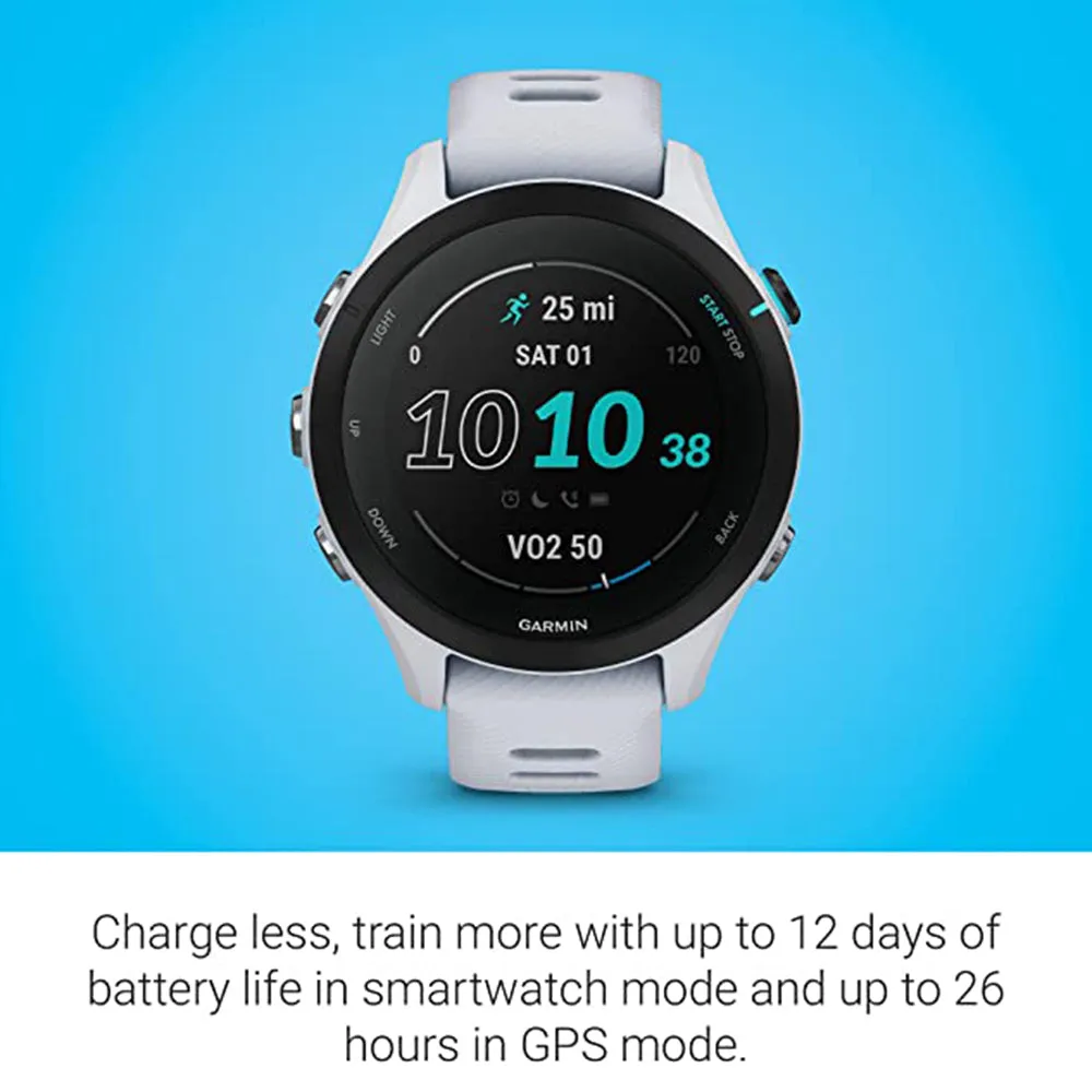 Garmin Forerunner 255S Whitestone Smaller with Music Advanced Insights Long-Lasting Battery GPS Running Smartwatch - 010-02641-23