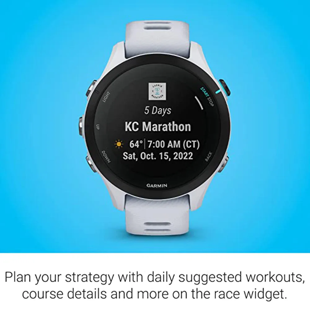 Garmin Forerunner 255S Whitestone Smaller with Music Advanced Insights Long-Lasting Battery GPS Running Smartwatch - 010-02641-23