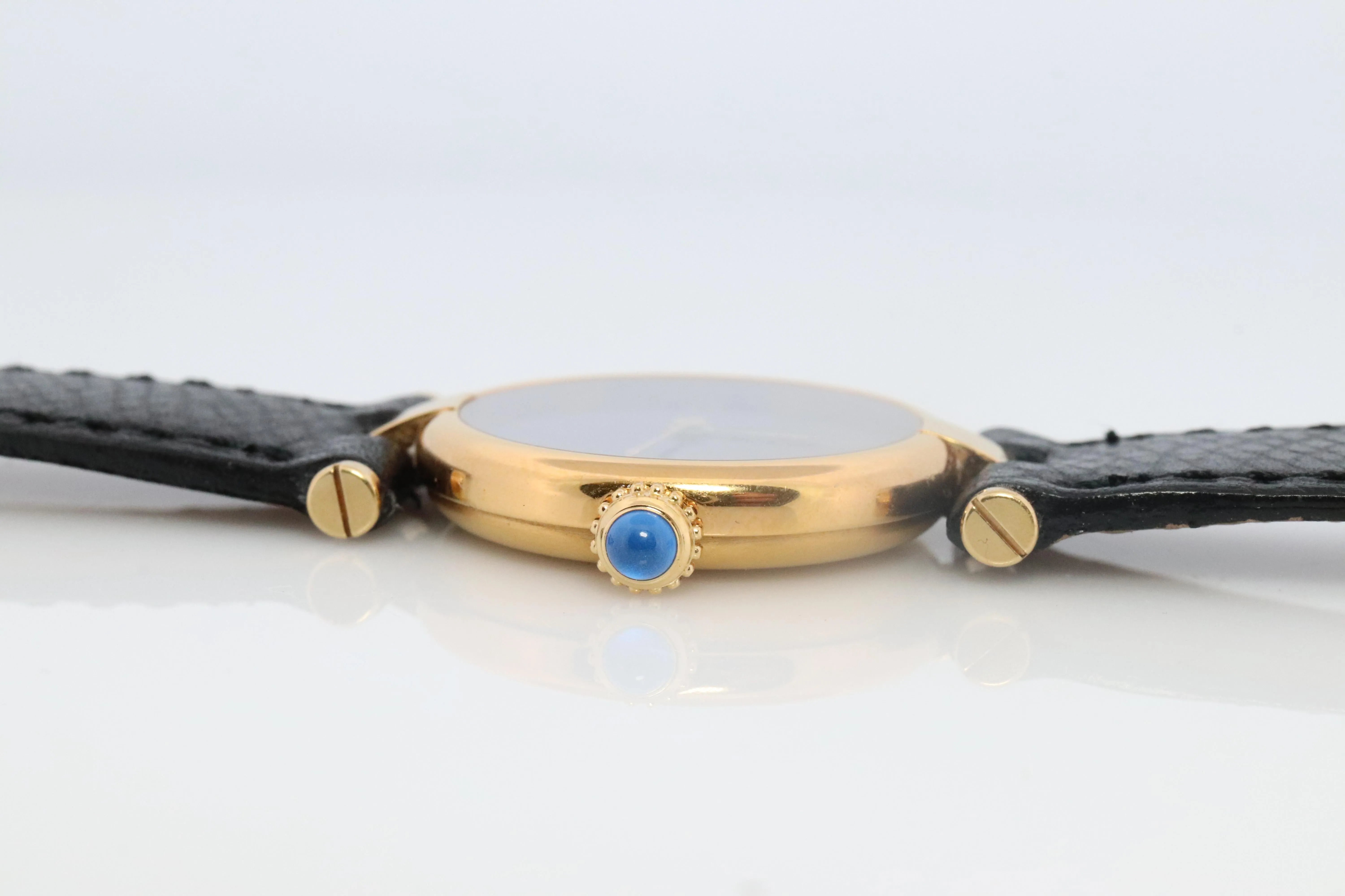 Genuine Cartier Watch. Must de Cartier Vendome Round Argent Vermeil Black Face