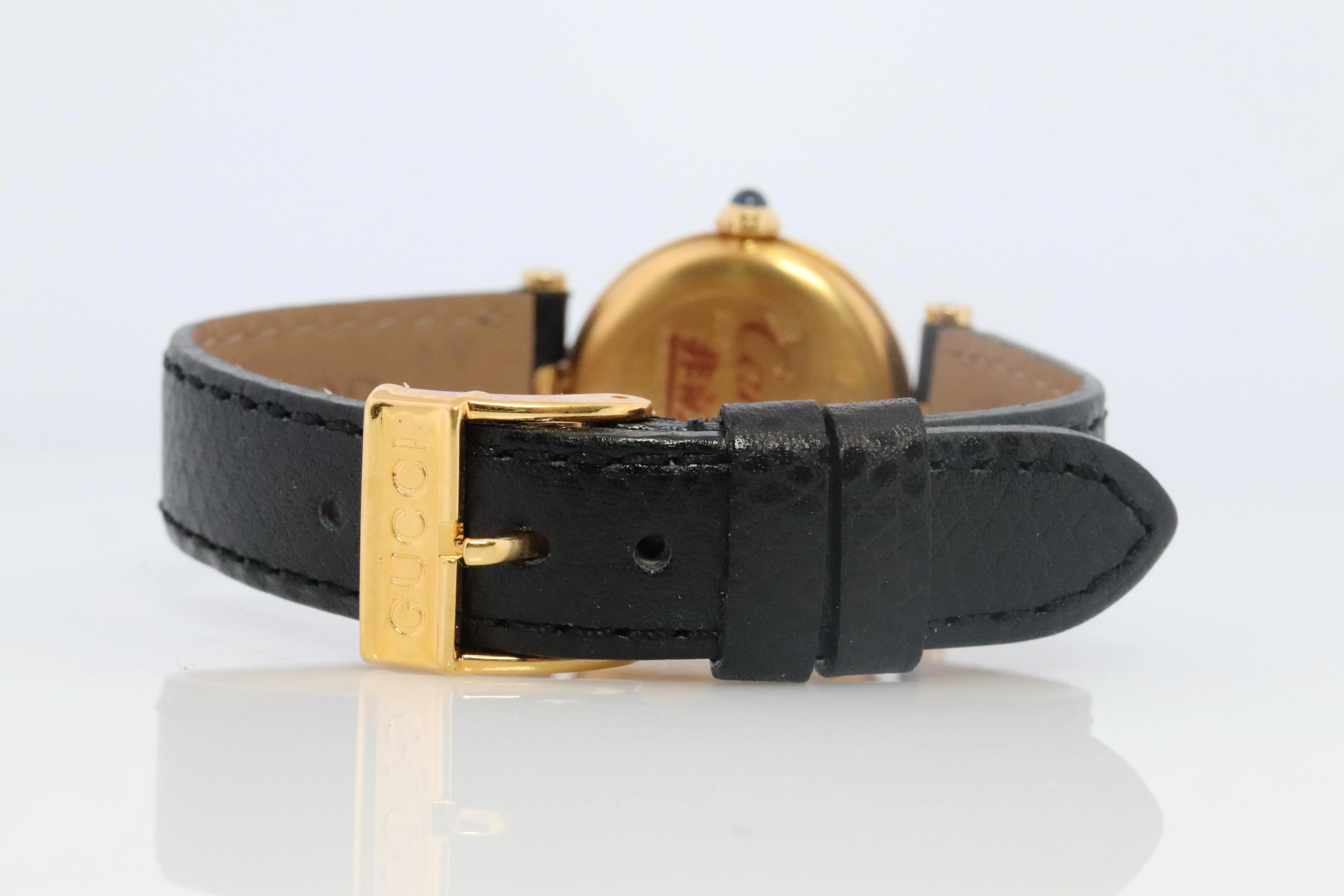 Genuine Cartier Watch. Must de Cartier Vendome Round Argent Vermeil Black Face