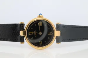 Genuine Cartier Watch. Must de Cartier Vendome Round Argent Vermeil Black Face