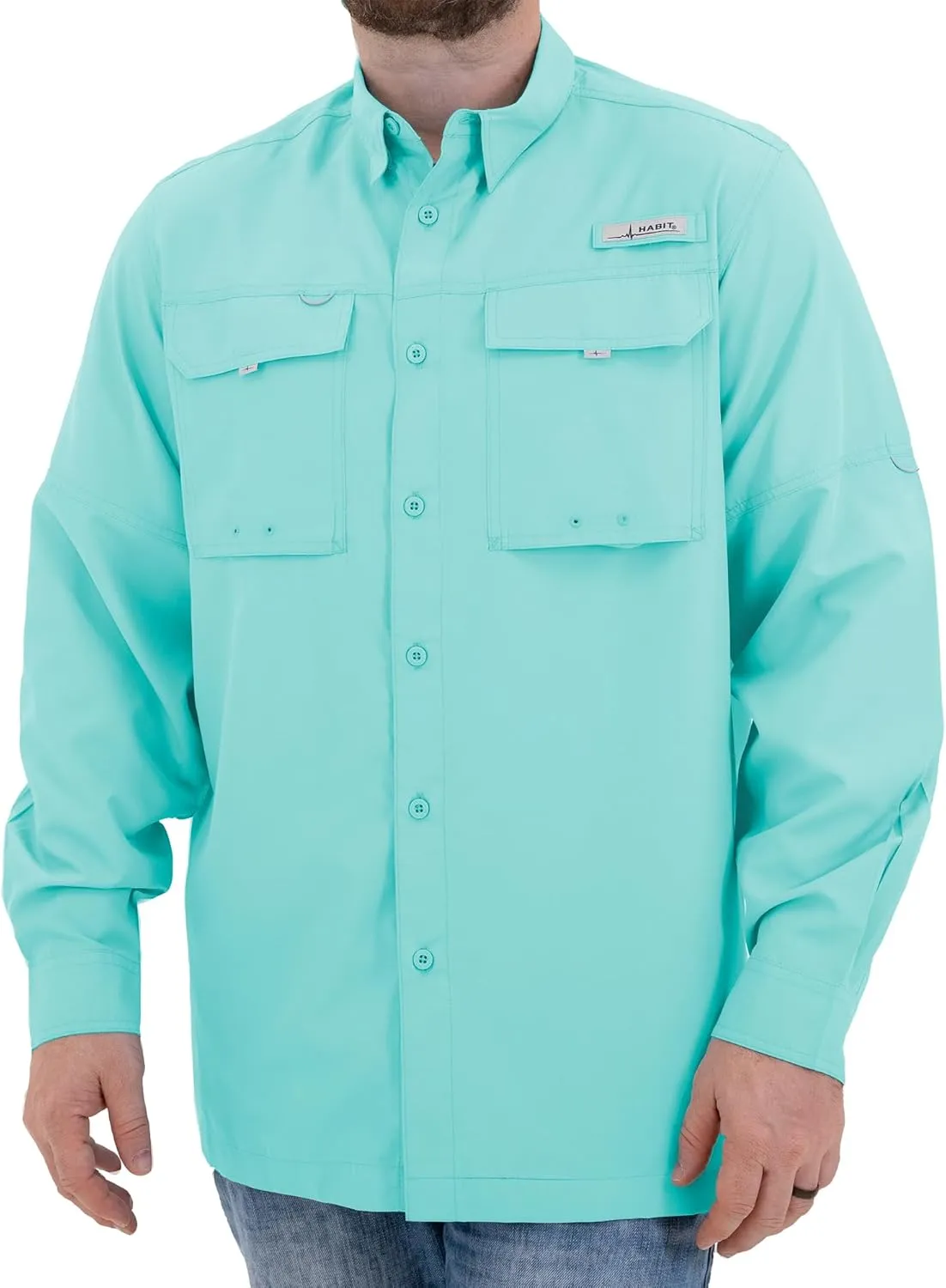 HABIT Men's Fourche Mountain Long Sleeve River Guide Fishing Shirt - UPF 40  UV Protection