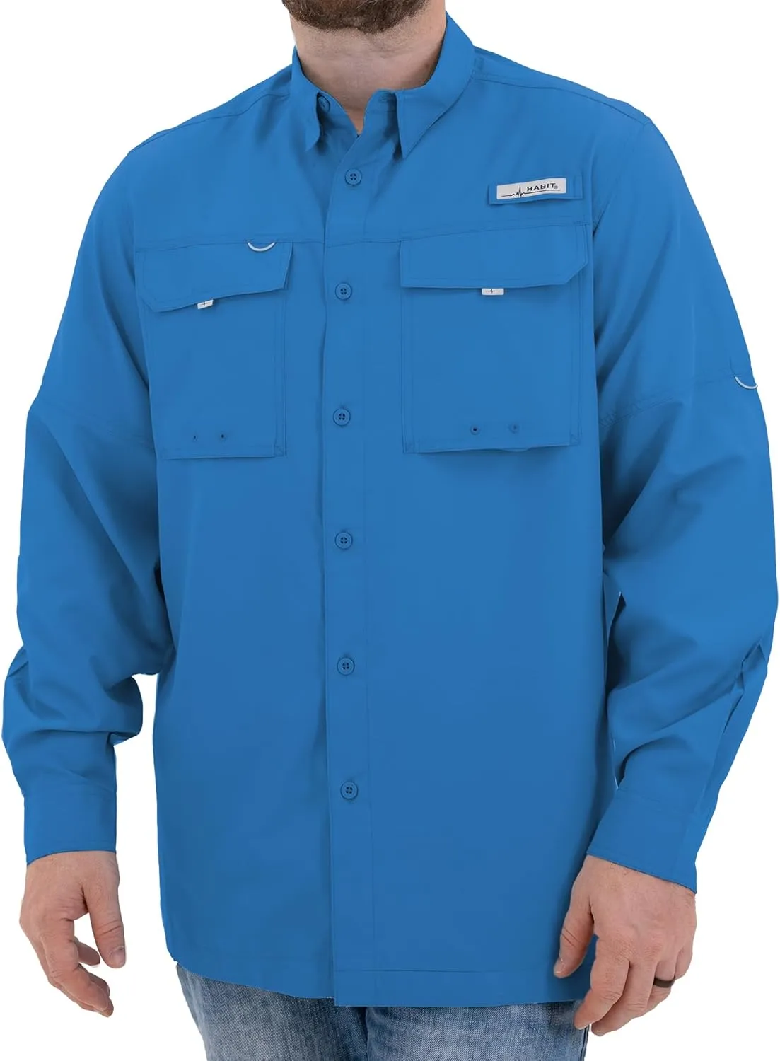 HABIT Men's Fourche Mountain Long Sleeve River Guide Fishing Shirt - UPF 40  UV Protection