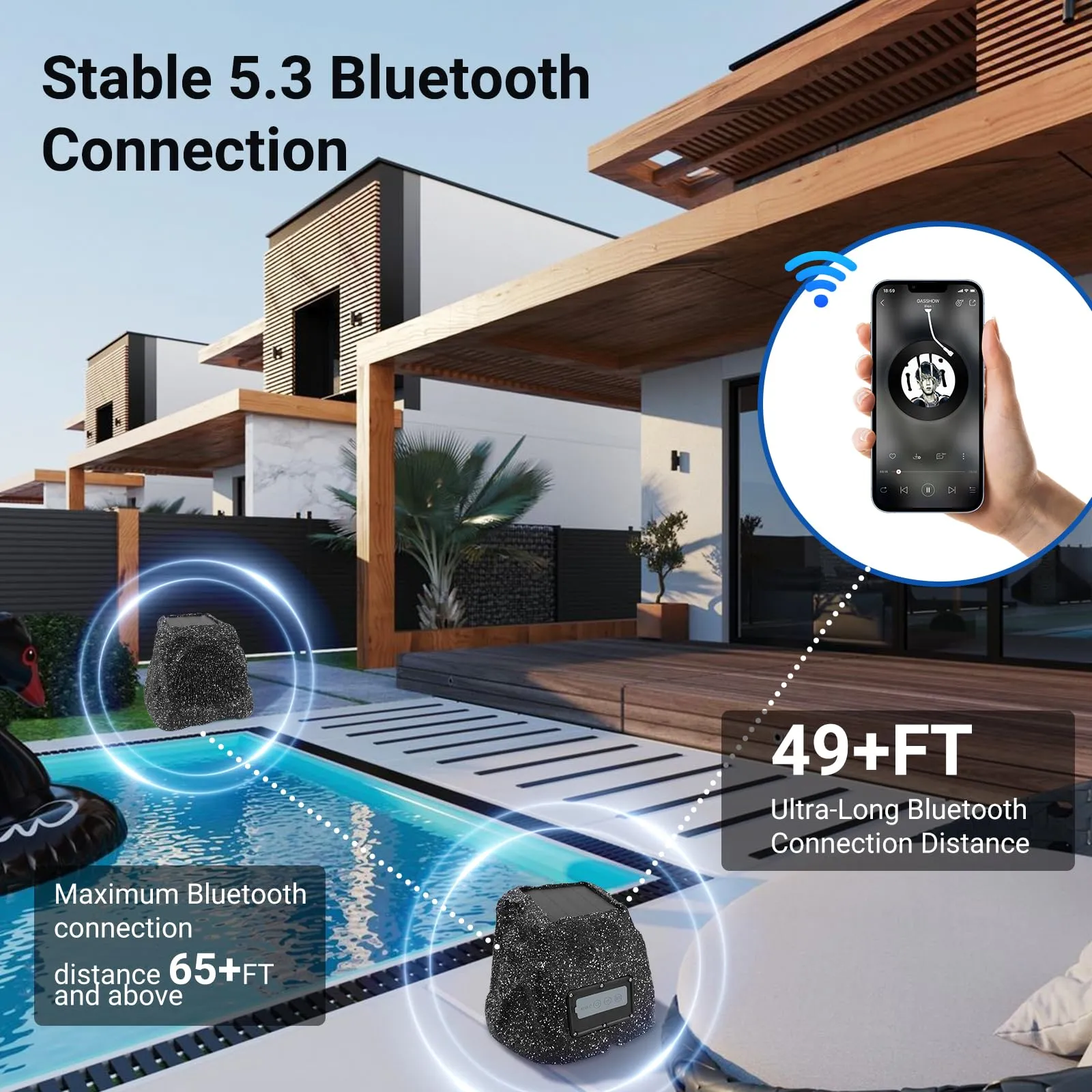Herdio 8" Rock Bluetooth Speakers Outdoor Waterproof IPX7 Wireless Solar Max 240 Watt, TWS Connection Powered with Rechargeable Battery for Garden Patio Deck Pool BackyardGray1Pair