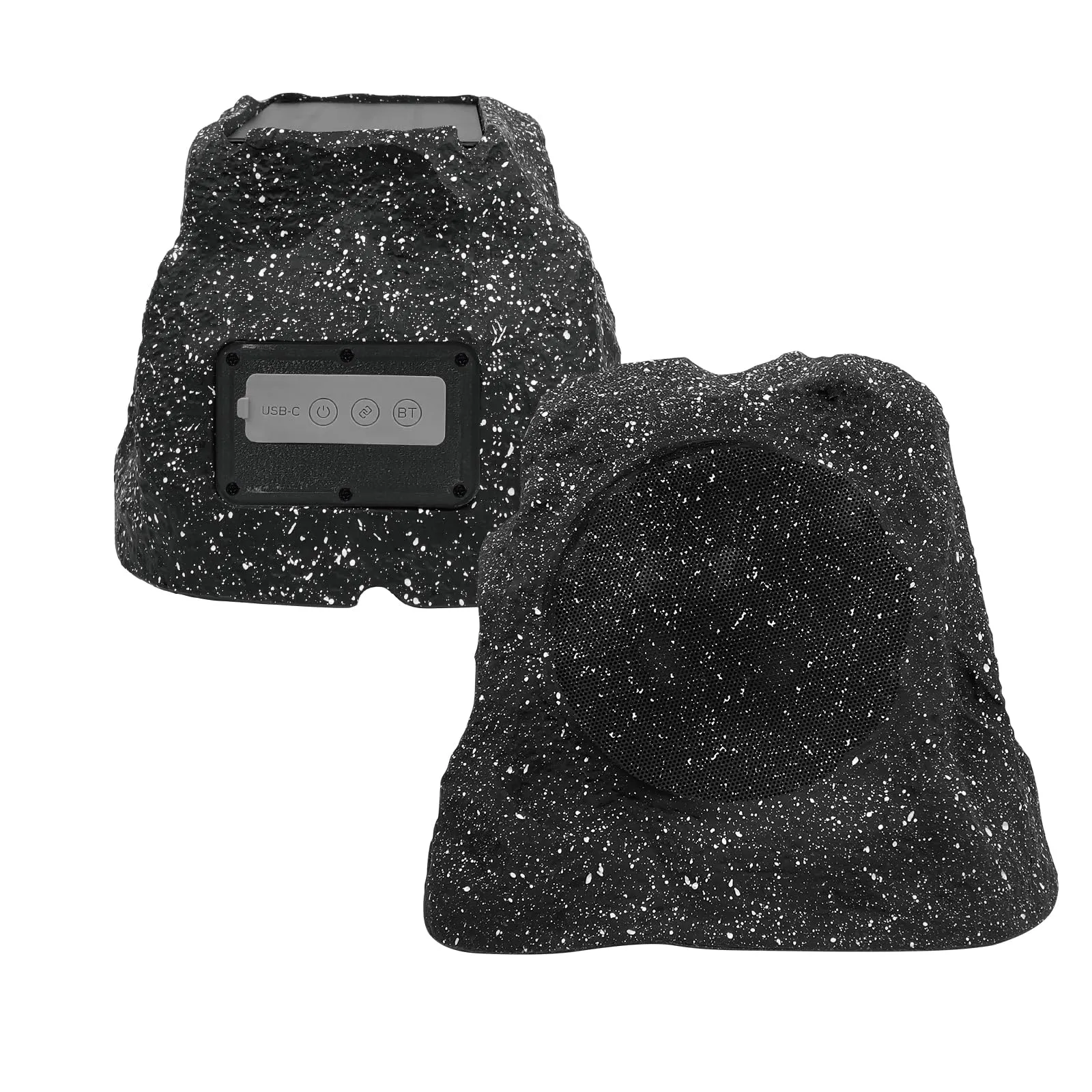 Herdio 8" Rock Bluetooth Speakers Outdoor Waterproof IPX7 Wireless Solar Max 240 Watt, TWS Connection Powered with Rechargeable Battery for Garden Patio Deck Pool BackyardGray1Pair