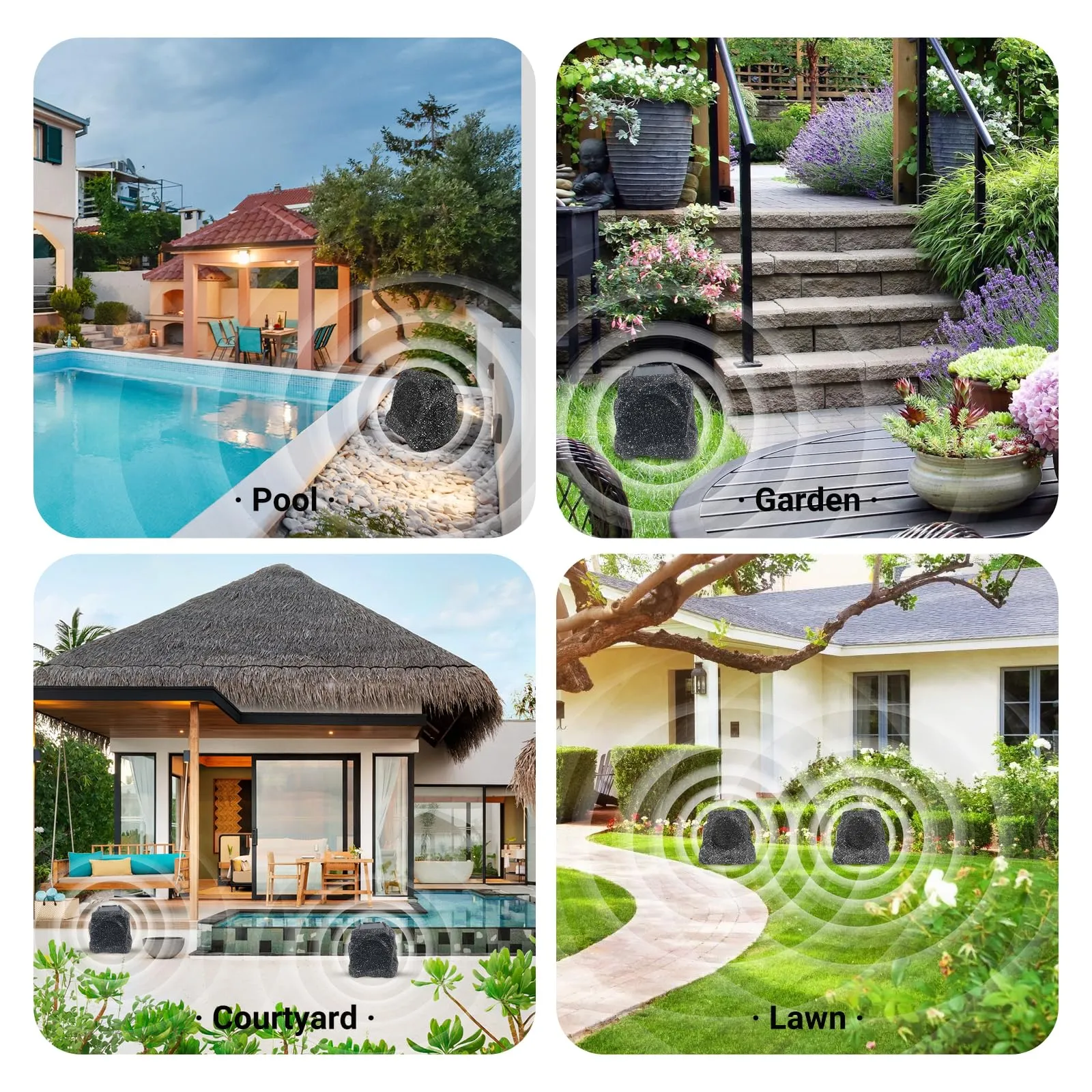 Herdio 8" Rock Bluetooth Speakers Outdoor Waterproof IPX7 Wireless Solar Max 240 Watt, TWS Connection Powered with Rechargeable Battery for Garden Patio Deck Pool BackyardGray1Pair