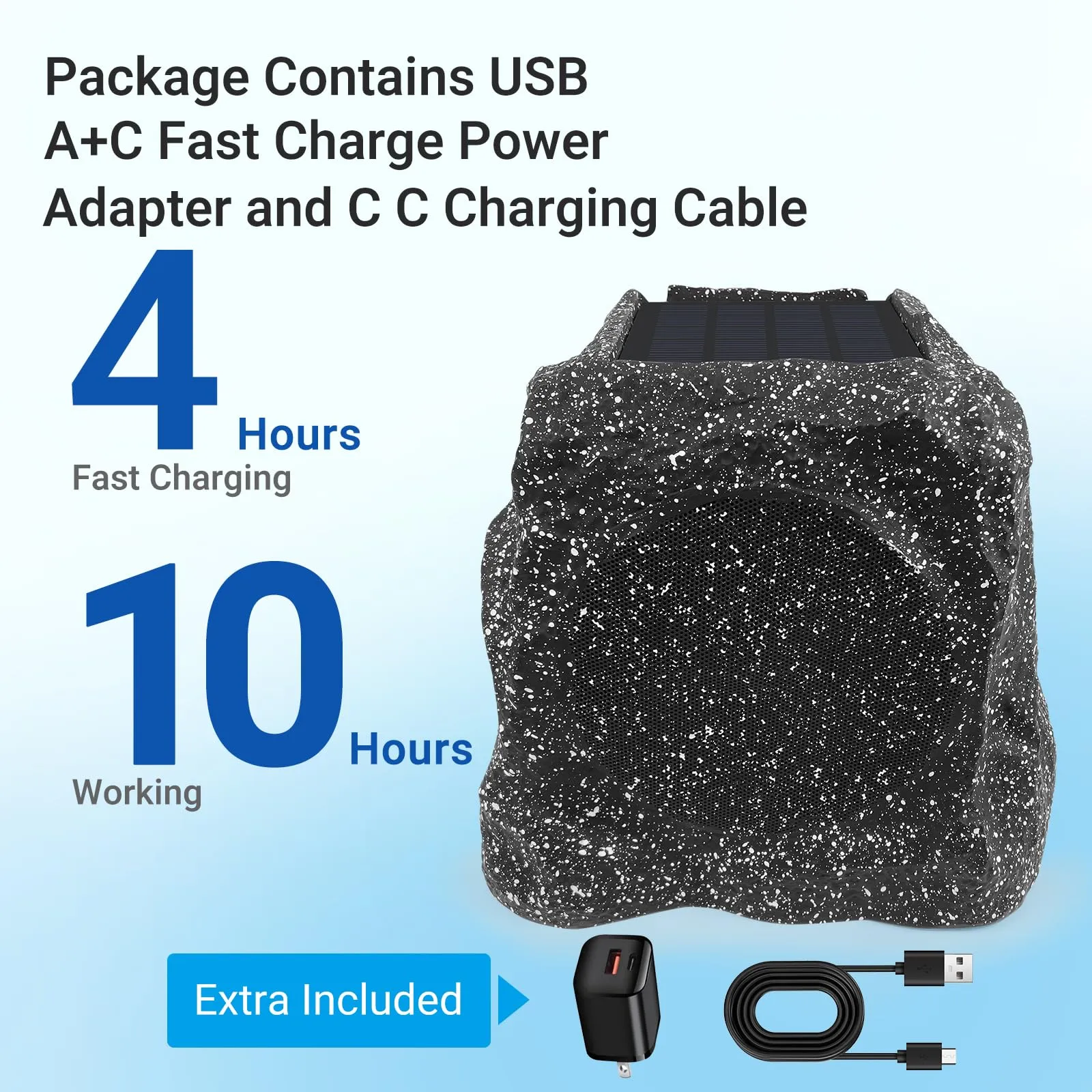 Herdio 8" Rock Bluetooth Speakers Outdoor Waterproof IPX7 Wireless Solar Max 240 Watt, TWS Connection Powered with Rechargeable Battery for Garden Patio Deck Pool BackyardGray1Pair