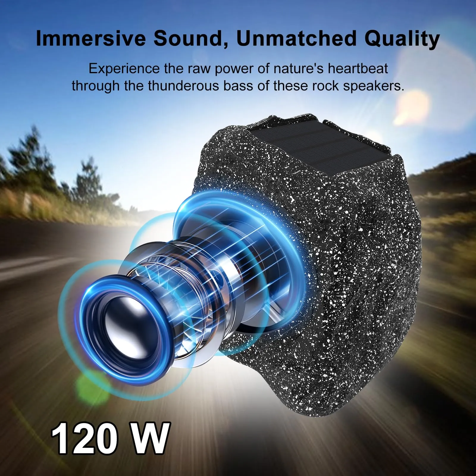 Herdio 8" Rock Bluetooth Speakers Outdoor Waterproof IPX7 Wireless Solar Max 240 Watt, TWS Connection Powered with Rechargeable Battery for Garden Patio Deck Pool BackyardGray1Pair
