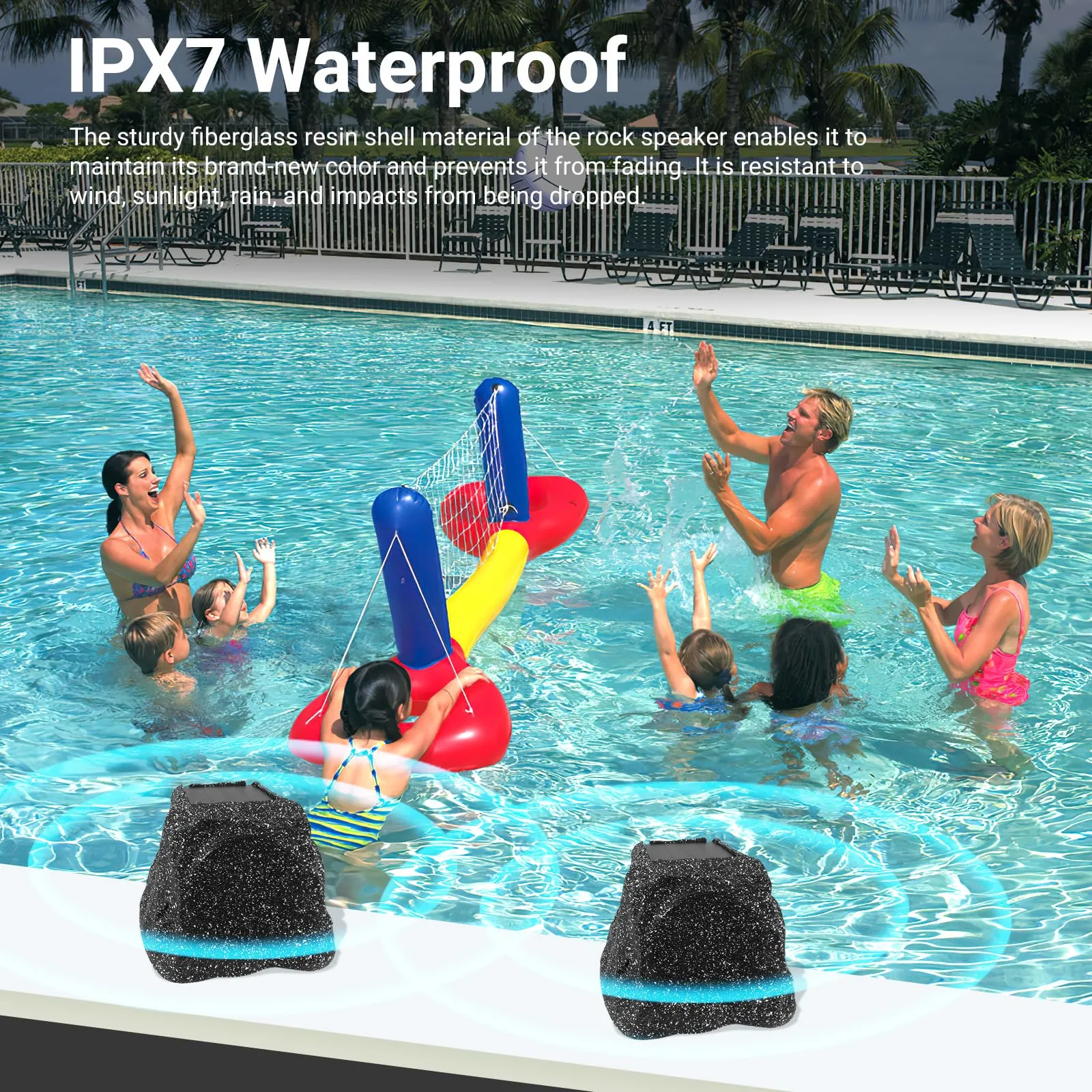 Herdio 8" Rock Bluetooth Speakers Outdoor Waterproof IPX7 Wireless Solar Max 240 Watt, TWS Connection Powered with Rechargeable Battery for Garden Patio Deck Pool BackyardGray1Pair