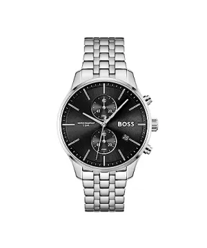 Hugo Boss Stainless Steel Associate Analog Black Dial Men Watch-1513869, Silver Band