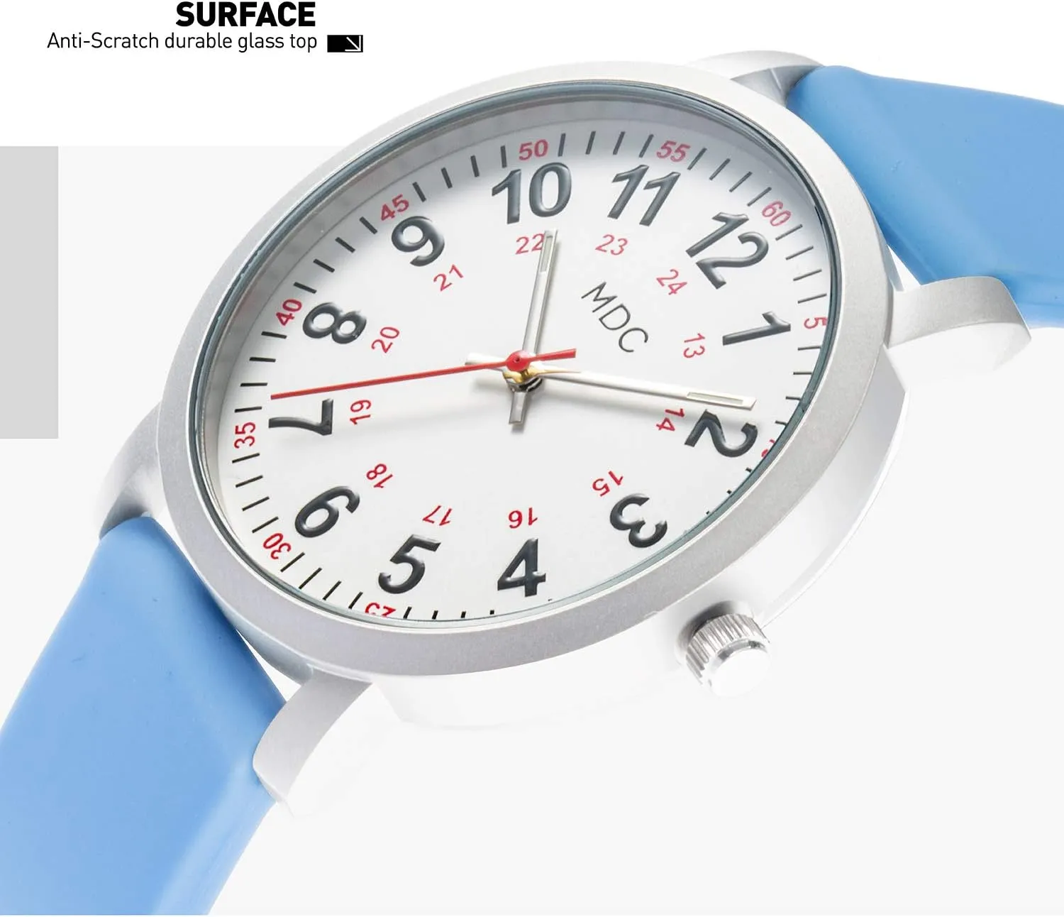 Infantry MDC 5ATM Waterpfoof Nurse Watch for Medical Students,Doctors,Nursing Watches for Women with Second Hand, Military Time, Silicone Band