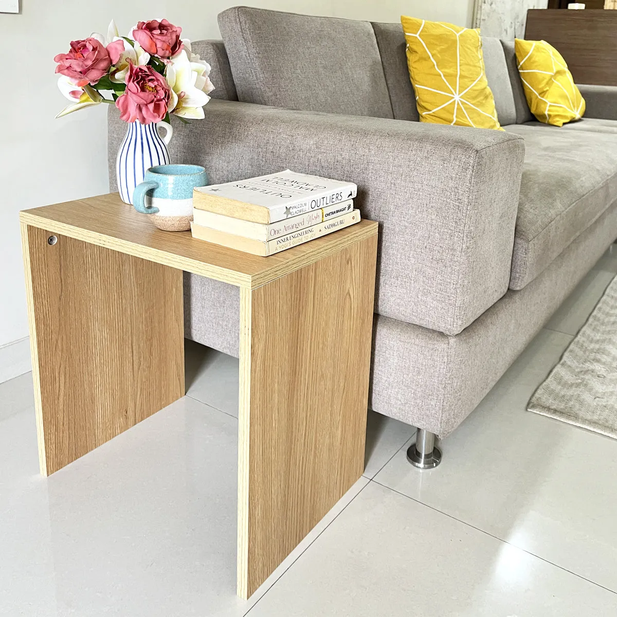 Kawachi LIght Weight Wooden Sofa/Bed Side Nightstane End Table Coffee/Snacks/Centre/Laptop Tabl beige KW107