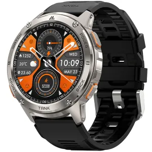Kospet Tank T3 Smart Watch Silver Zinc Alloy Case With Black Silicone Strap