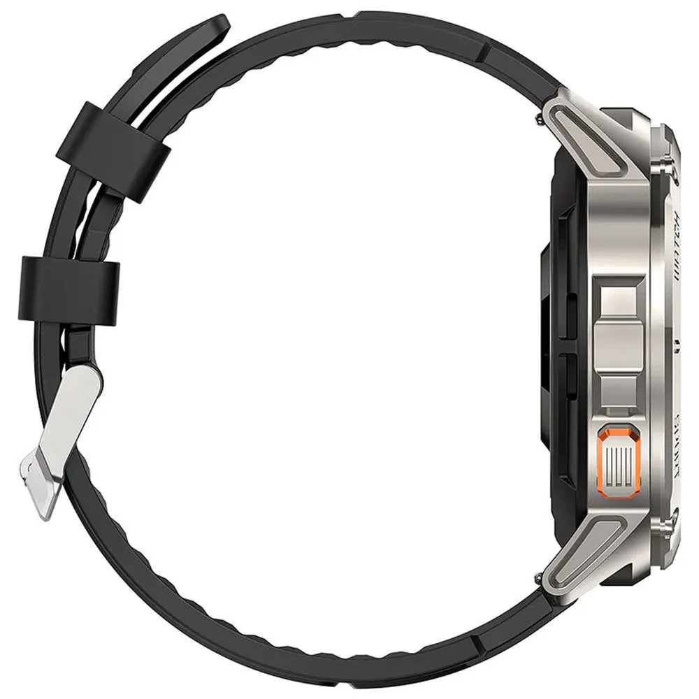 Kospet Tank T3 Smart Watch Silver Zinc Alloy Case With Black Silicone Strap