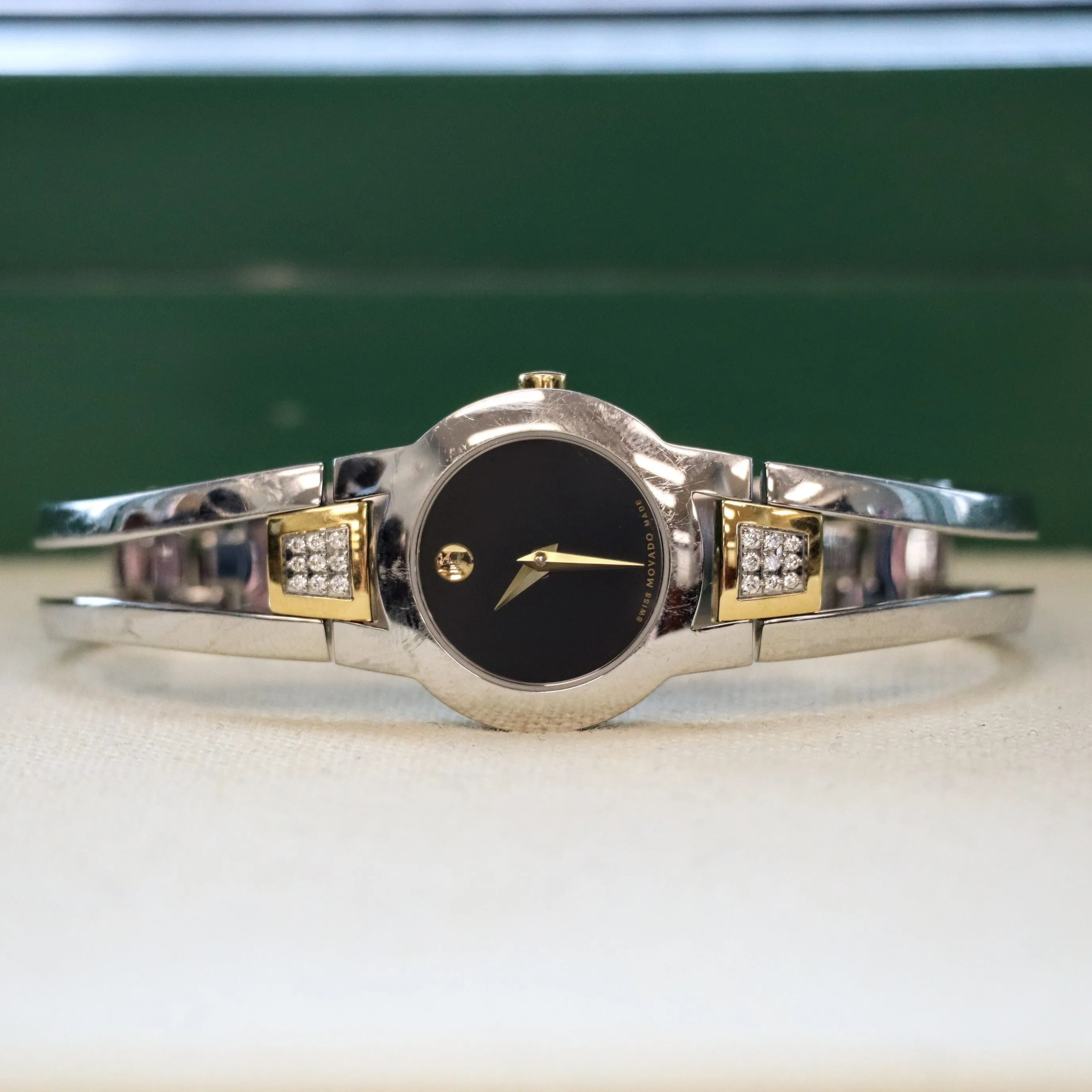 Ladies MOVADO Amorosa Watch Two-Tone Bangle Bracelet Wristwatch Ref. 81 E4 1842 - Double Box & Papers!