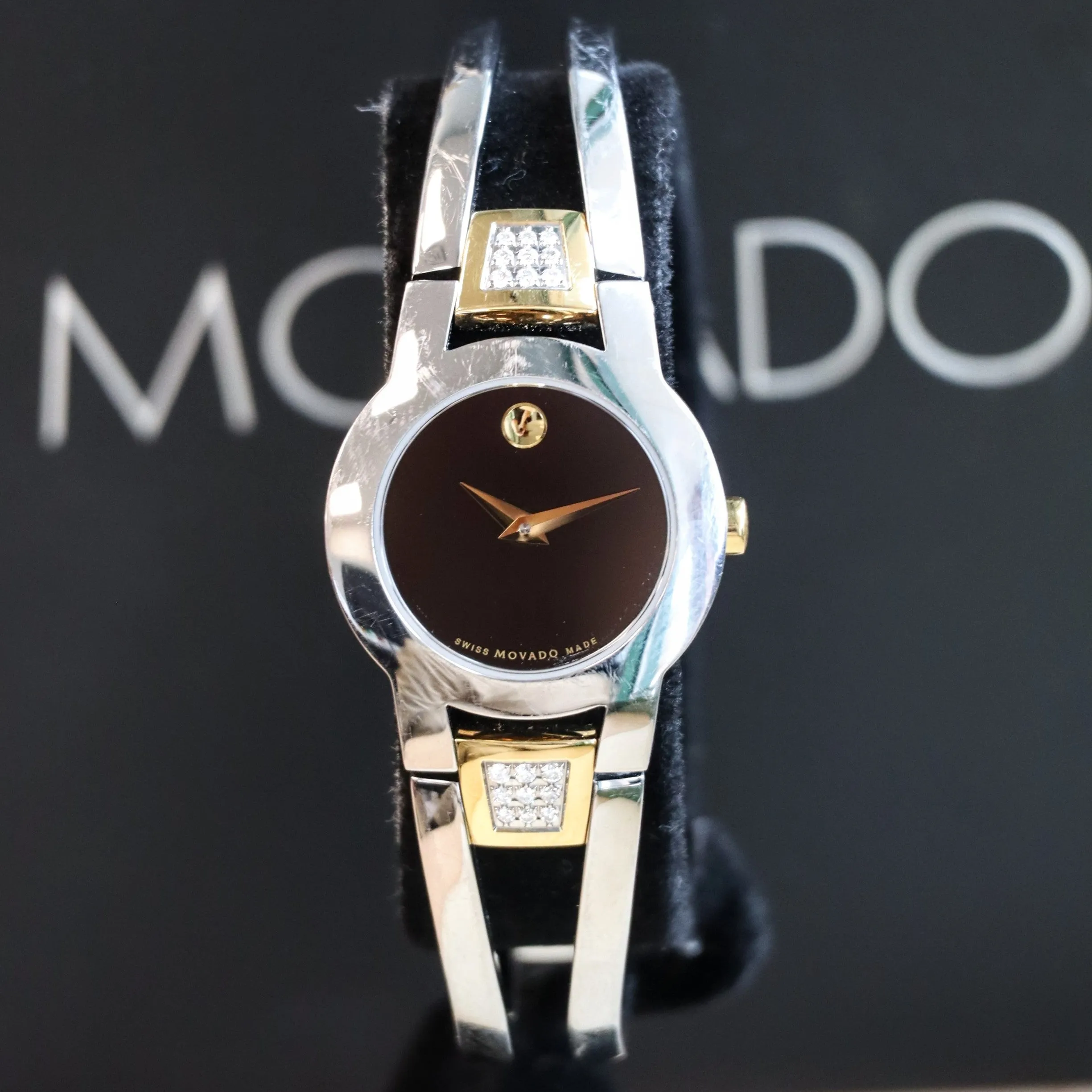 Ladies MOVADO Amorosa Watch Two-Tone Bangle Bracelet Wristwatch Ref. 81 E4 1842 - Double Box & Papers!