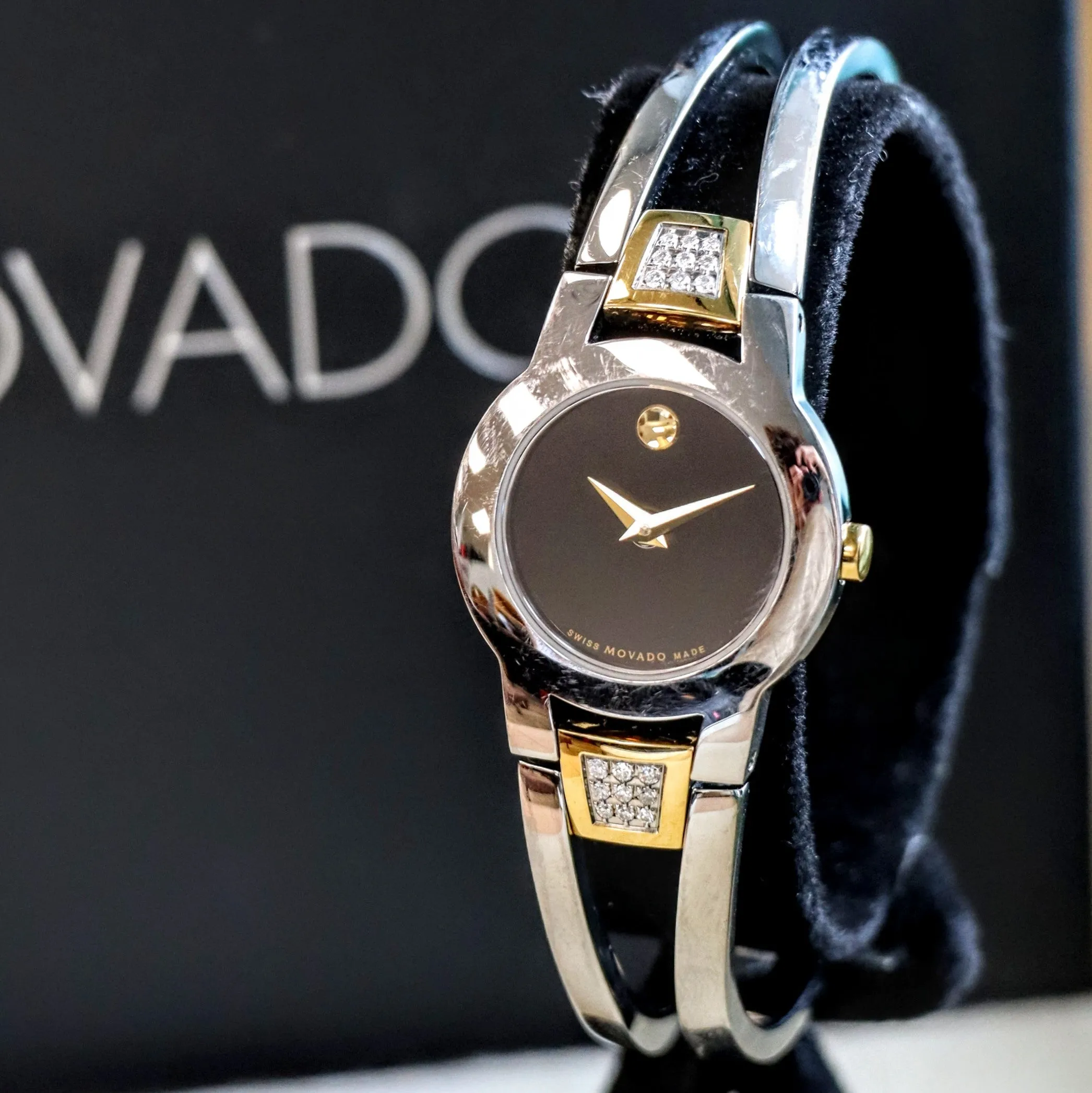 Ladies MOVADO Amorosa Watch Two-Tone Bangle Bracelet Wristwatch Ref. 81 E4 1842 - Double Box & Papers!