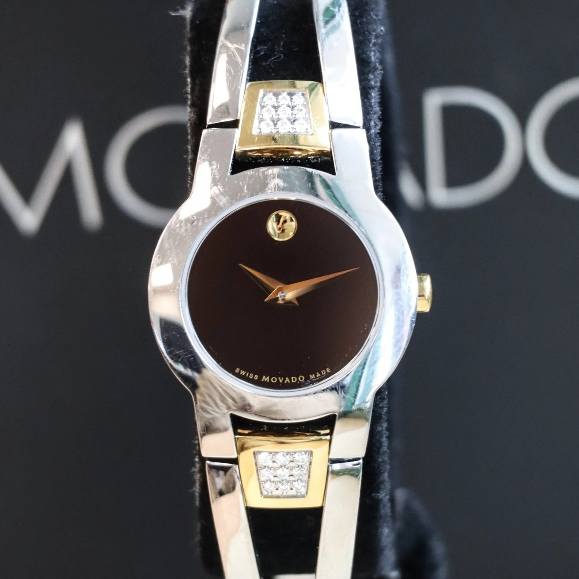 Ladies MOVADO Amorosa Watch Two-Tone Bangle Bracelet Wristwatch Ref. 81 E4 1842 - Double Box & Papers!
