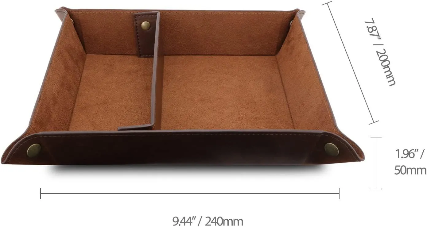 Londo Leather Tray Organizer - Practical Storage Box for Wallets, Watches, Keys, Coins, Cell Phones and Office Equipment