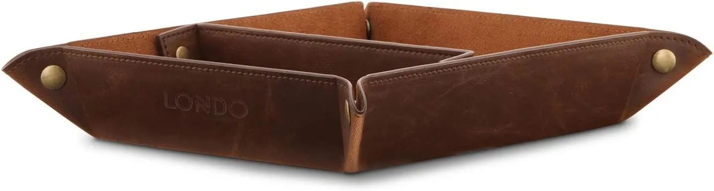 Londo Leather Tray Organizer - Practical Storage Box for Wallets, Watches, Keys, Coins, Cell Phones and Office Equipment