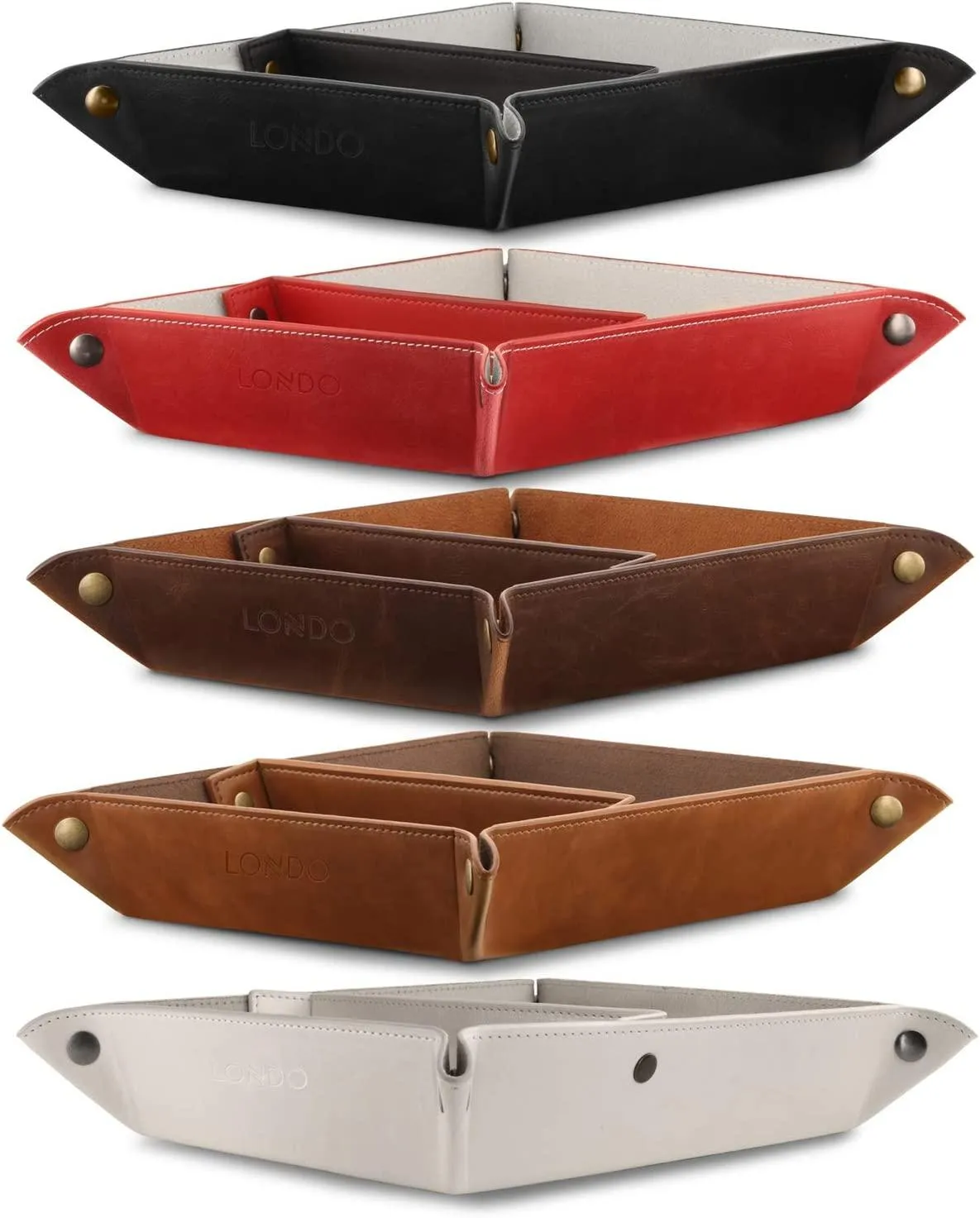 Londo Leather Tray Organizer - Practical Storage Box for Wallets, Watches, Keys, Coins, Cell Phones and Office Equipment