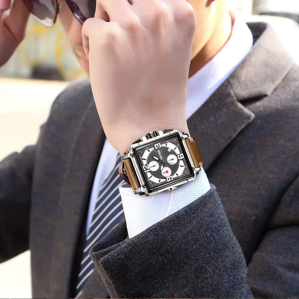 MEGIR Men's Analogue Army Military Chronograph Luminous Quartz Watch with Fashion Leather Strap for Sport & Business Work ML2061G