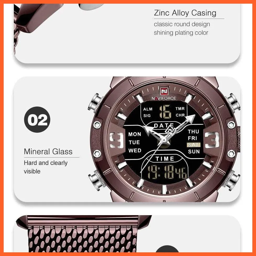 Men Sports Quartz Watches Top Luxury Brand Stainless Steel Waterproof Led Digital Wristwatch
