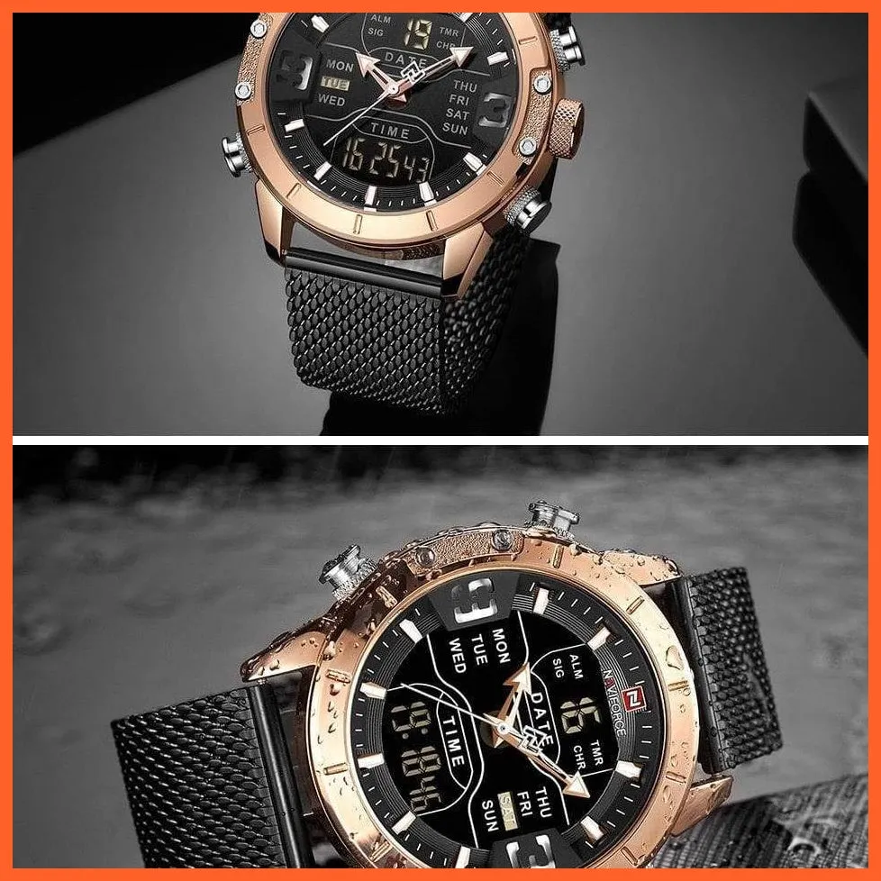 Men Sports Quartz Watches Top Luxury Brand Stainless Steel Waterproof Led Digital Wristwatch