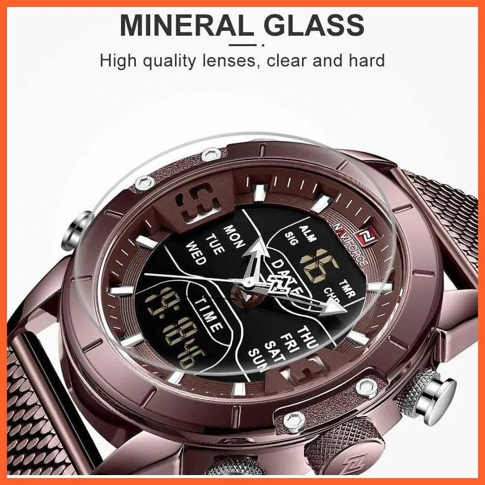 Men Sports Quartz Watches Top Luxury Brand Stainless Steel Waterproof Led Digital Wristwatch