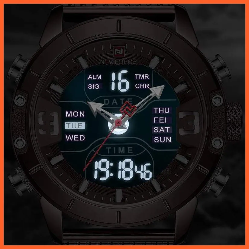 Men Sports Quartz Watches Top Luxury Brand Stainless Steel Waterproof Led Digital Wristwatch