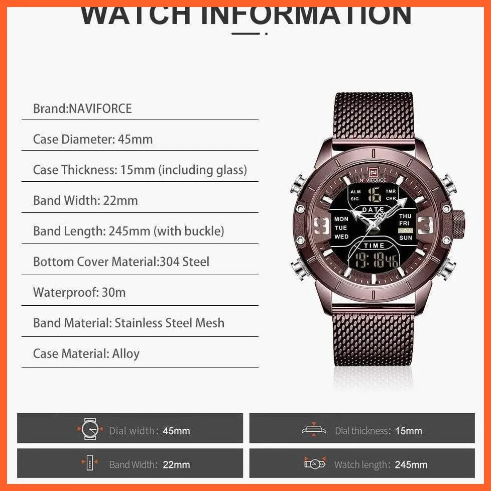 Men Sports Quartz Watches Top Luxury Brand Stainless Steel Waterproof Led Digital Wristwatch