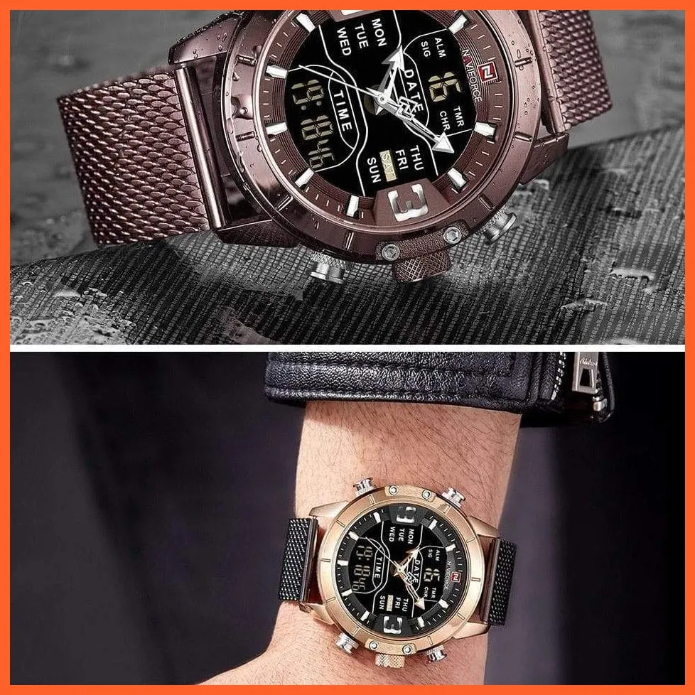 Men Sports Quartz Watches Top Luxury Brand Stainless Steel Waterproof Led Digital Wristwatch
