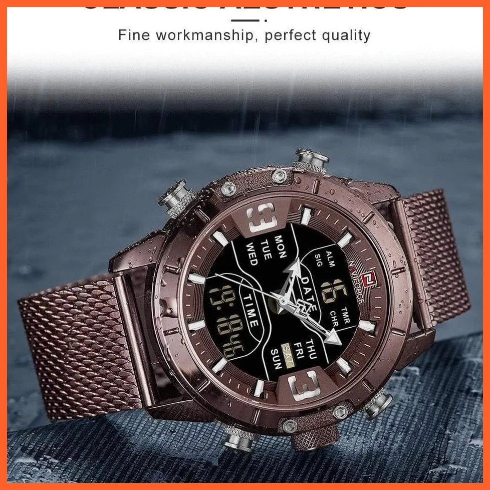 Men Sports Quartz Watches Top Luxury Brand Stainless Steel Waterproof Led Digital Wristwatch