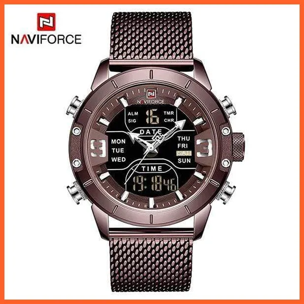 Men Sports Quartz Watches Top Luxury Brand Stainless Steel Waterproof Led Digital Wristwatch