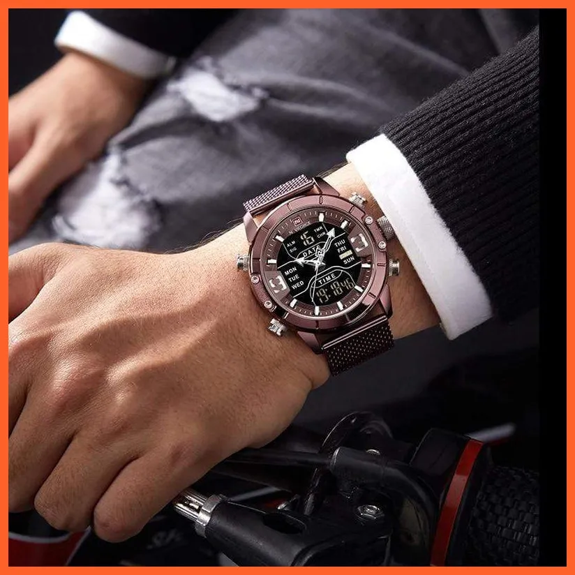 Men Sports Quartz Watches Top Luxury Brand Stainless Steel Waterproof Led Digital Wristwatch