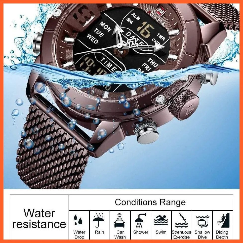 Men Sports Quartz Watches Top Luxury Brand Stainless Steel Waterproof Led Digital Wristwatch