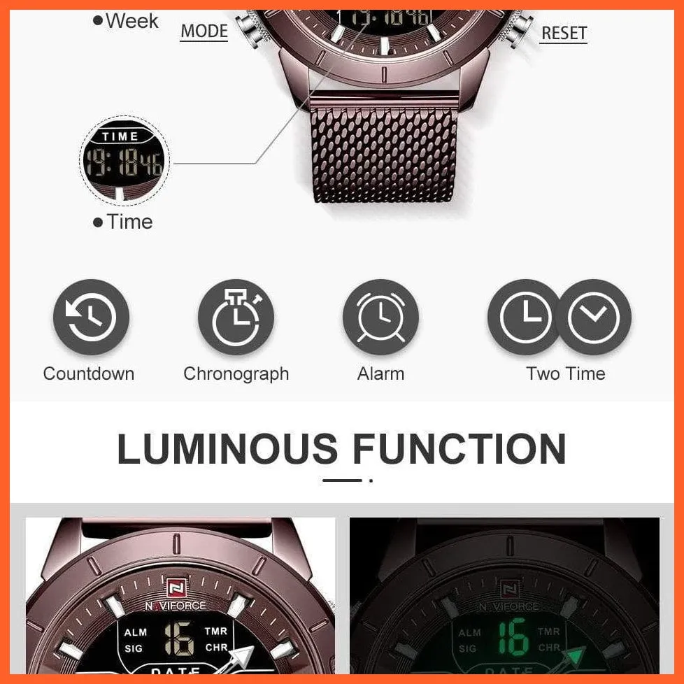 Men Sports Quartz Watches Top Luxury Brand Stainless Steel Waterproof Led Digital Wristwatch