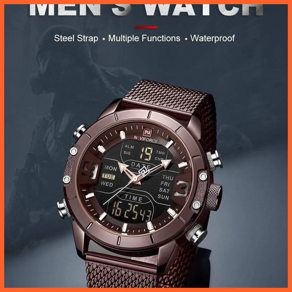 Men Sports Quartz Watches Top Luxury Brand Stainless Steel Waterproof Led Digital Wristwatch