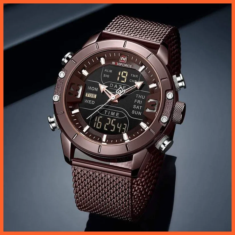 Men Sports Quartz Watches Top Luxury Brand Stainless Steel Waterproof Led Digital Wristwatch
