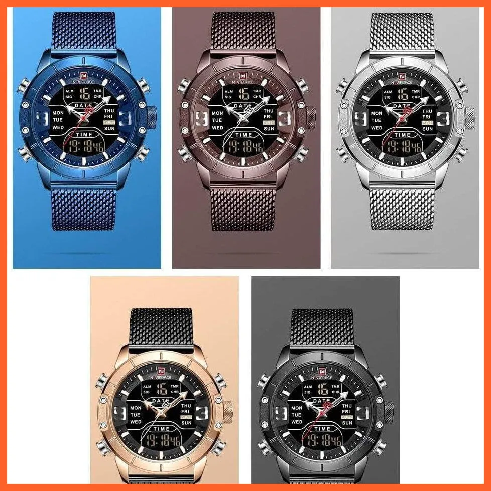 Men Sports Quartz Watches Top Luxury Brand Stainless Steel Waterproof Led Digital Wristwatch