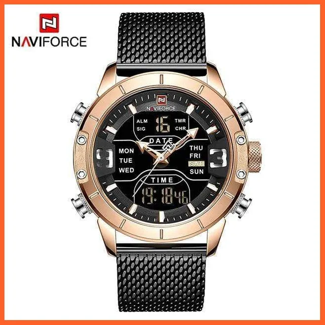 Men Sports Quartz Watches Top Luxury Brand Stainless Steel Waterproof Led Digital Wristwatch