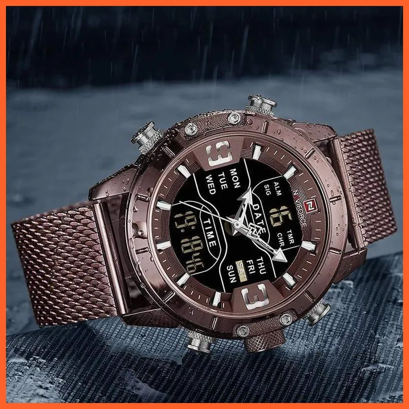 Men Sports Quartz Watches Top Luxury Brand Stainless Steel Waterproof Led Digital Wristwatch