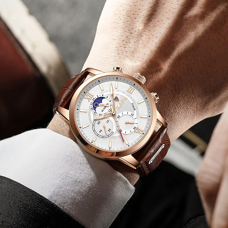 Men Watches Fashion Leather Waterproof Luminous Quartz Wristwatch