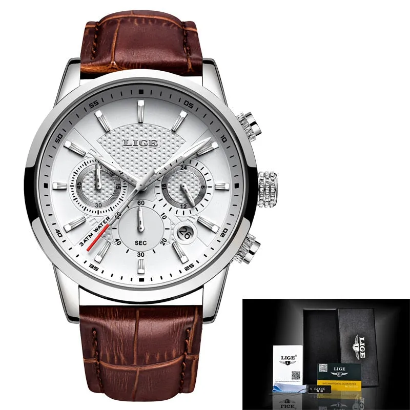 Men Watches Fashion Leather Waterproof Luminous Quartz Wristwatch