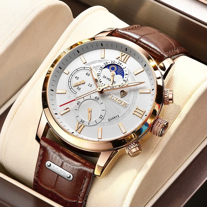 Men Watches Fashion Leather Waterproof Luminous Quartz Wristwatch