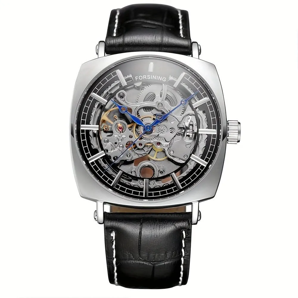 Men's Luxury Mechanical Watch, Leather Strap, Waterproof