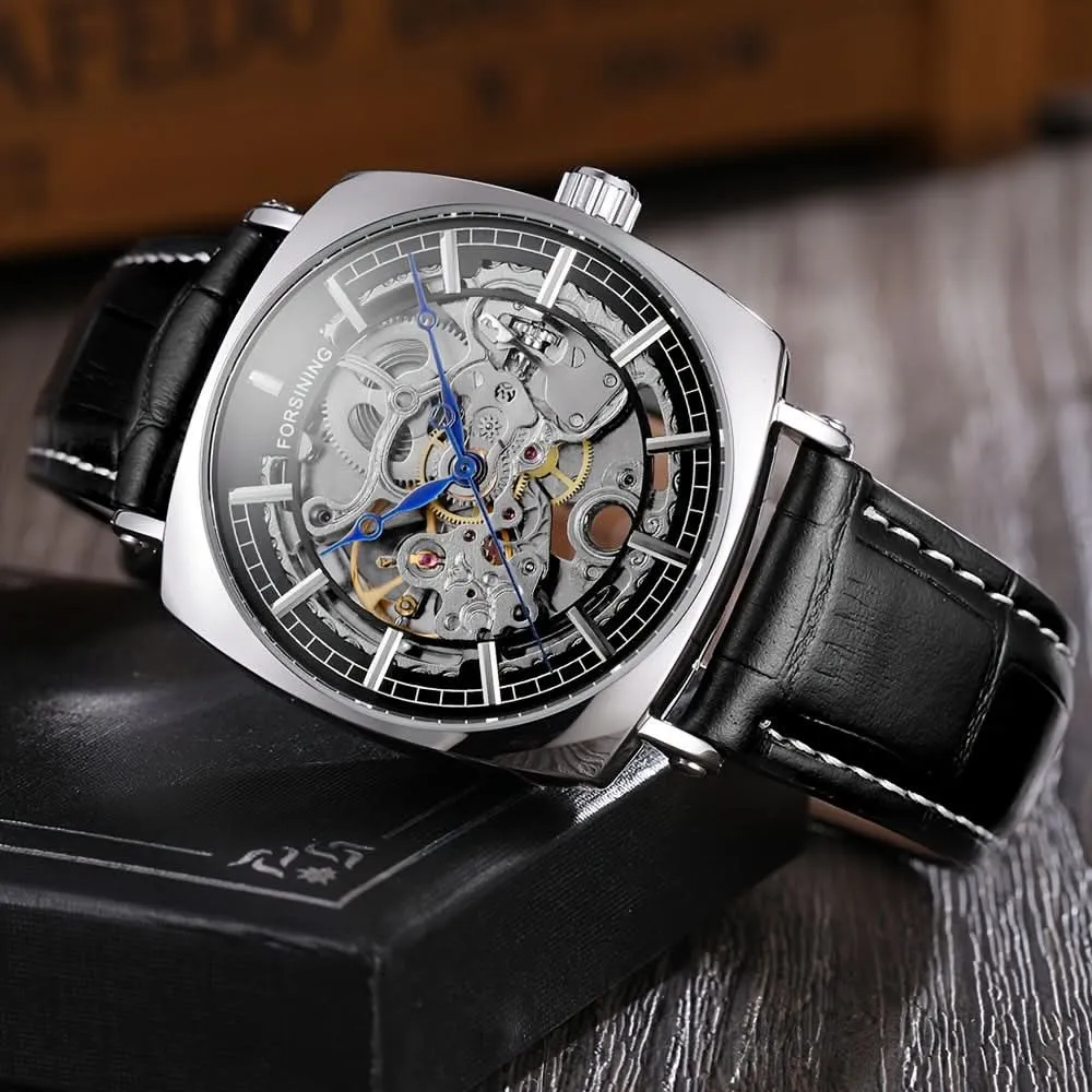 Men's Luxury Mechanical Watch, Leather Strap, Waterproof