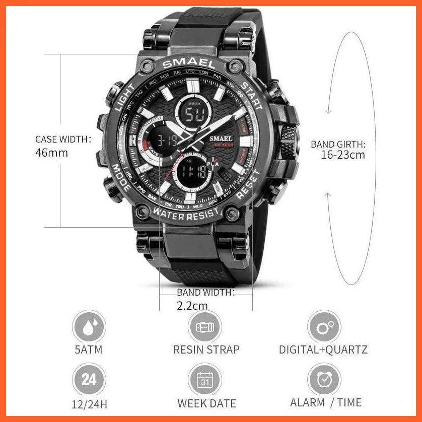 Mens Sports Watches Digital Chronograph Watch | Mens Led Chronometre Display Wristwatches