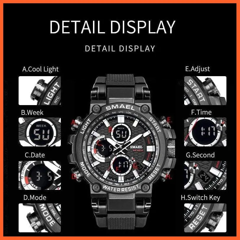 Mens Sports Watches Digital Chronograph Watch | Mens Led Chronometre Display Wristwatches